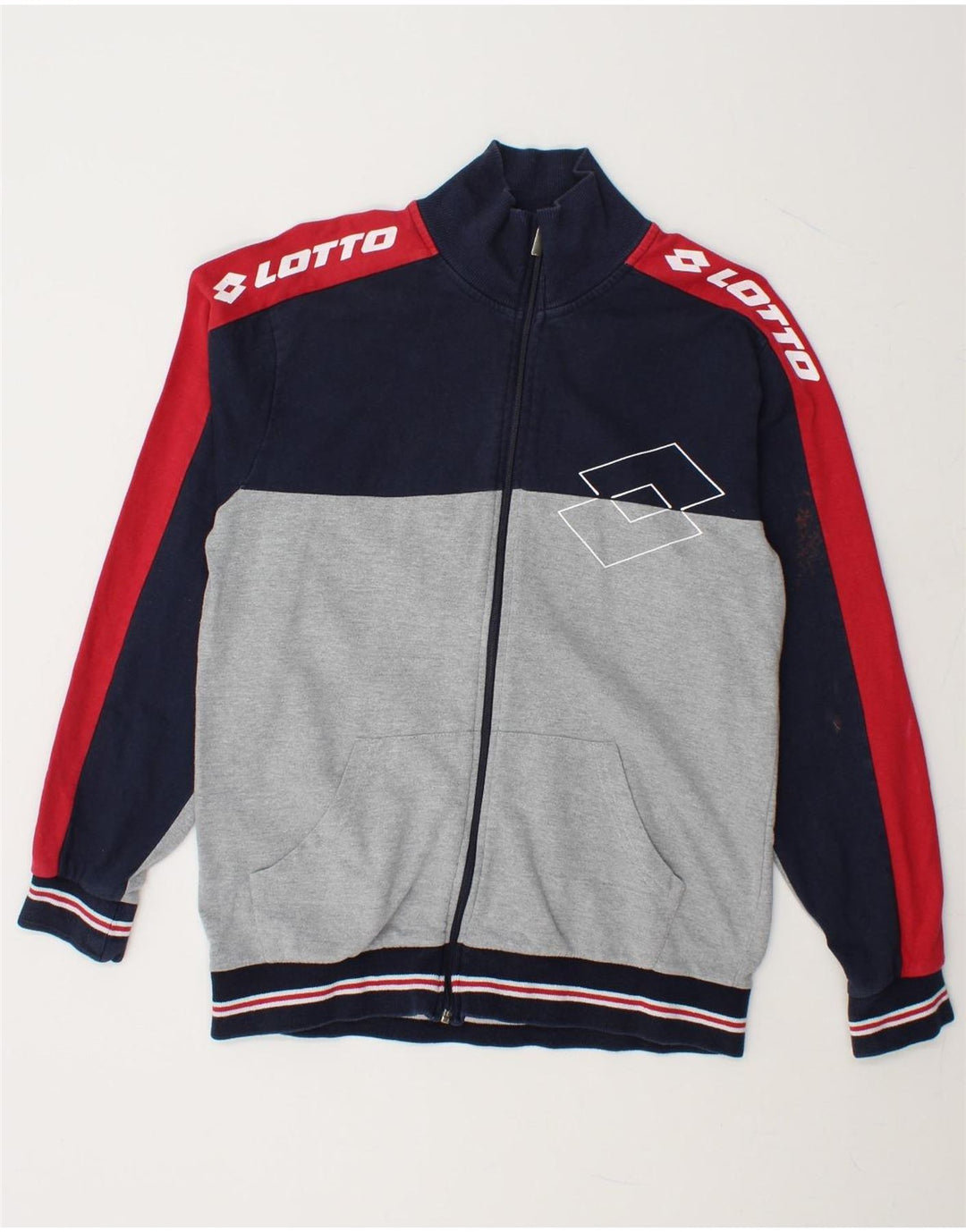 LOTTO Mens Graphic Tracksuit Top Jacket Medium Grey Colourblock Cotton Vintage Lotto and Second-Hand Lotto from Messina Hembry 