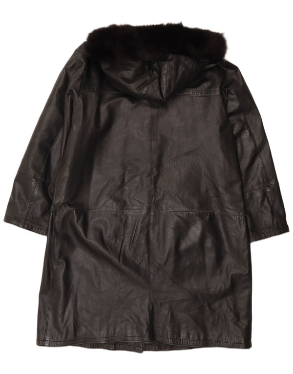 Винтажное женское кожаное пальто с капюшоном IT 48 XL, черное