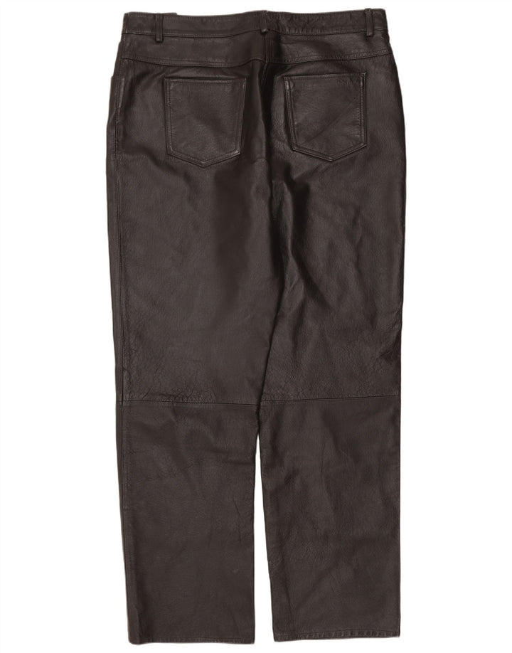 Винтажные женские прямые кожаные брюки IT 46, большие W34 L30, черные кожаные