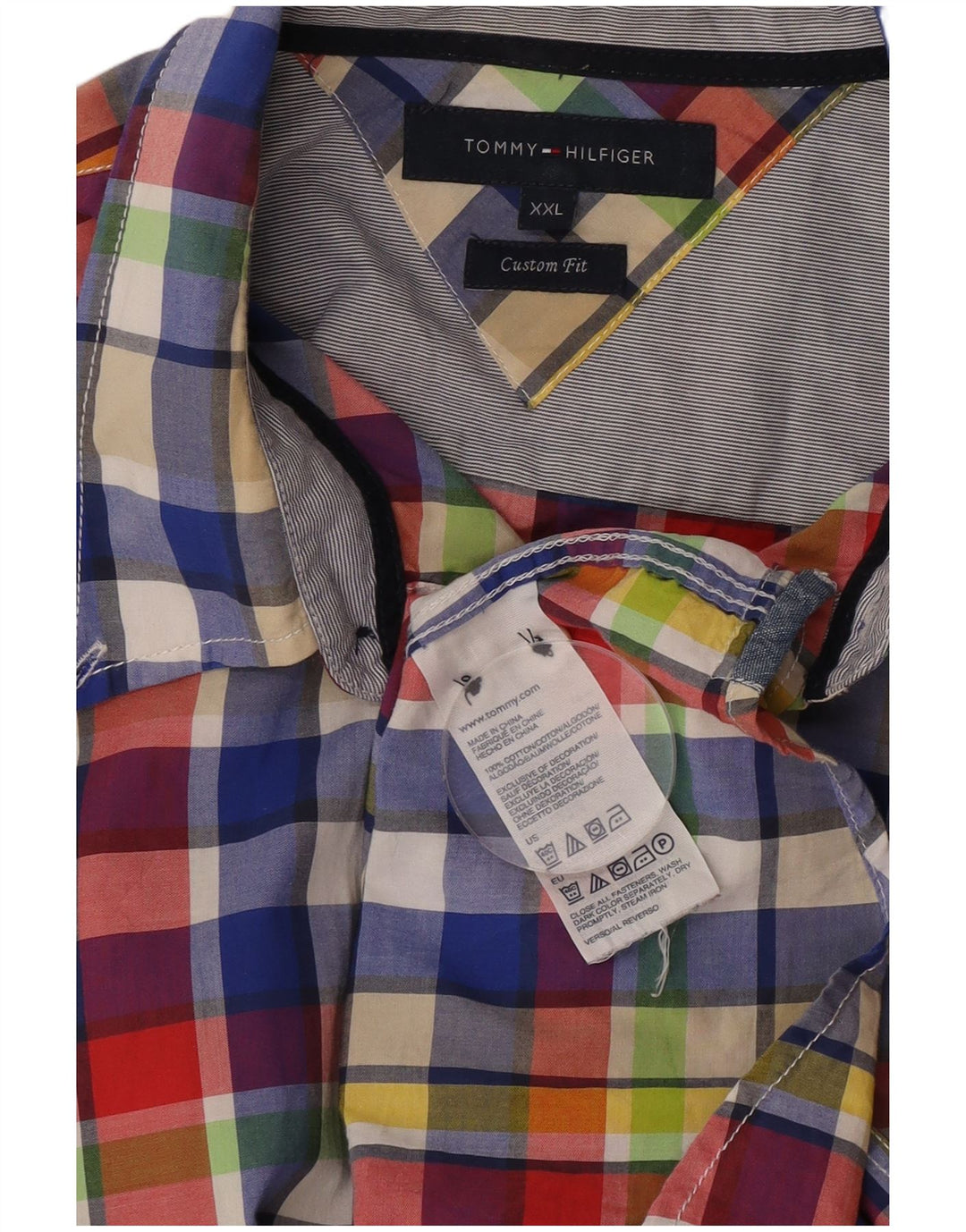 Tommy Hilfiger Мужская рубашка индивидуального кроя 2XL в разноцветную клетку из хлопка