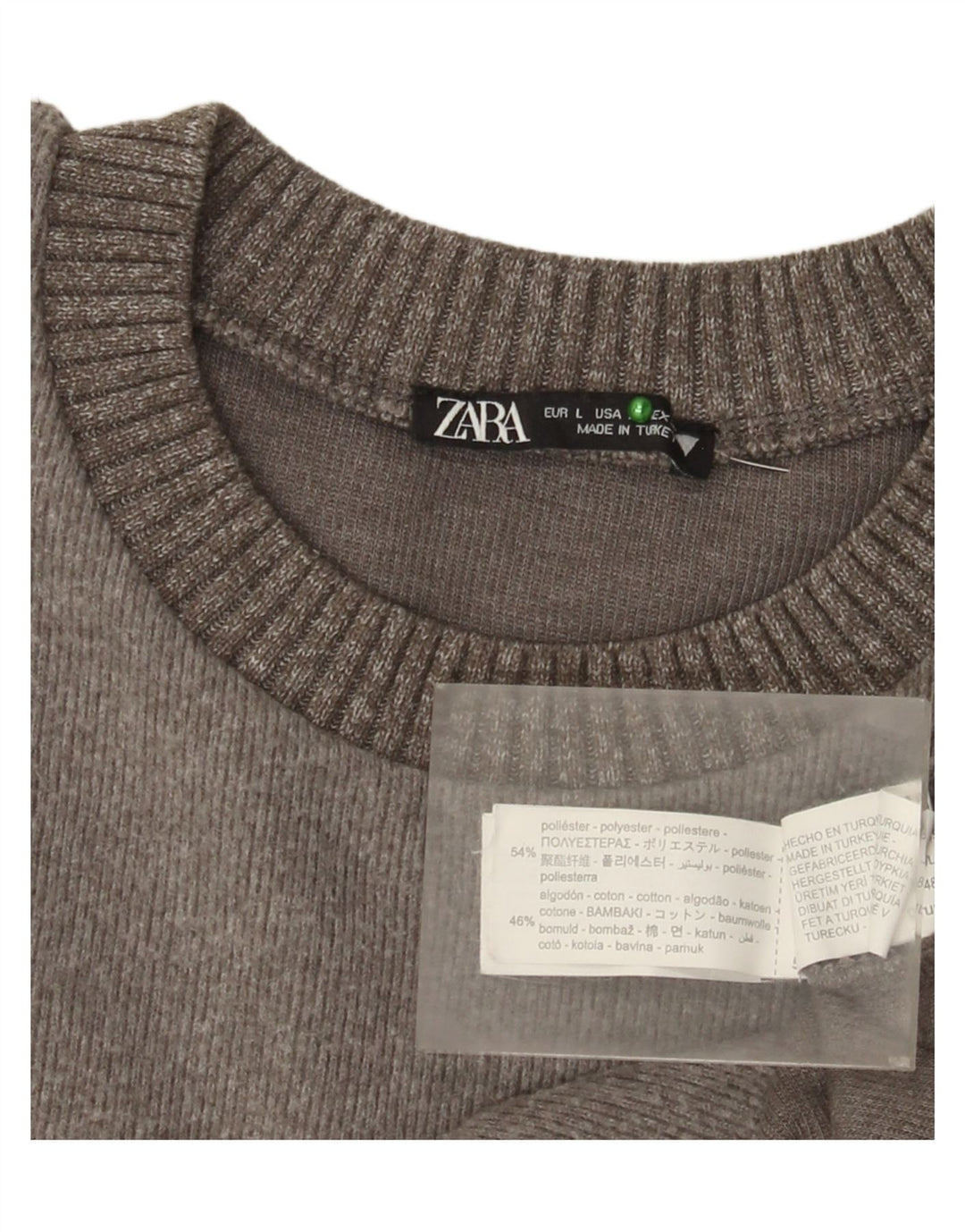 Женский джемпер с круглым вырезом Zara UK 16, большой серый полиэстер