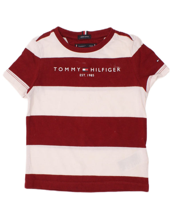 Футболка с рисунком Tommy Hilfiger для мальчиков, топ на 2–3 года, бордовый хлопок в полоску