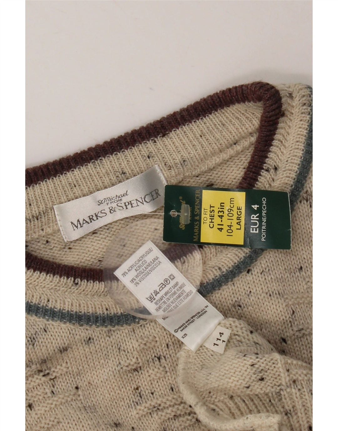Мужской джемпер с круглым вырезом Marks & Spencer UK 41/43, большой бежевый