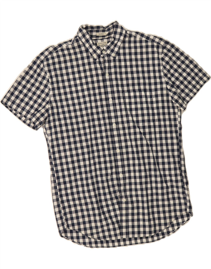 J. CREW Mens Classic Fit Short Sleeve Shirt Medium Navy Blue Gingham Vintage J. Crew and Second-Hand J. Crew from Messina Hembry 