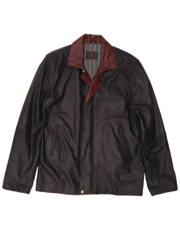 Mondial Mens Leather Jacket IT 48 Small Black Colourblock Leather