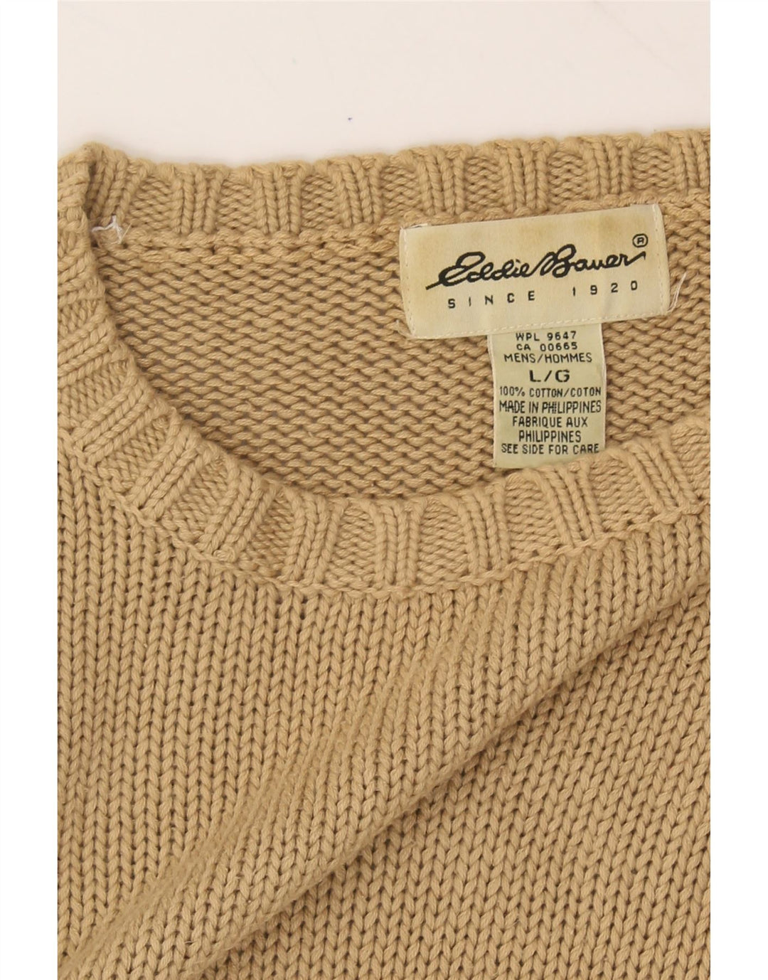 EDDIE BAUER Mens Boat Neck Jumper Sweater Large Beige Cotton Vintage Eddie Bauer and Second-Hand Eddie Bauer from Messina Hembry 