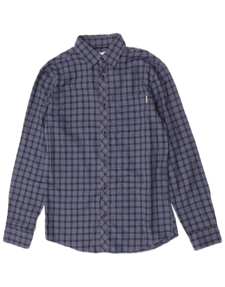 Мужская рубашка узкого кроя Jack & Jones, маленькая синяя хлопковая клетка в мелкую клетку
