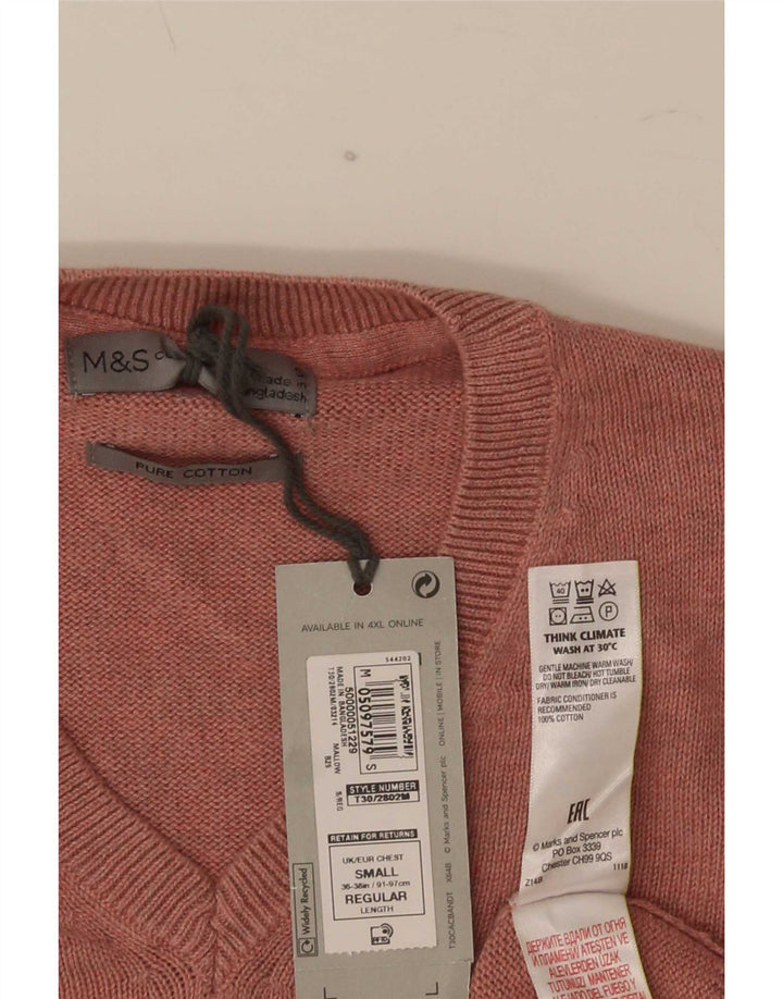 Мужской джемпер с v-образным вырезом Marks & Spencer, маленький розовый хлопковый свитер