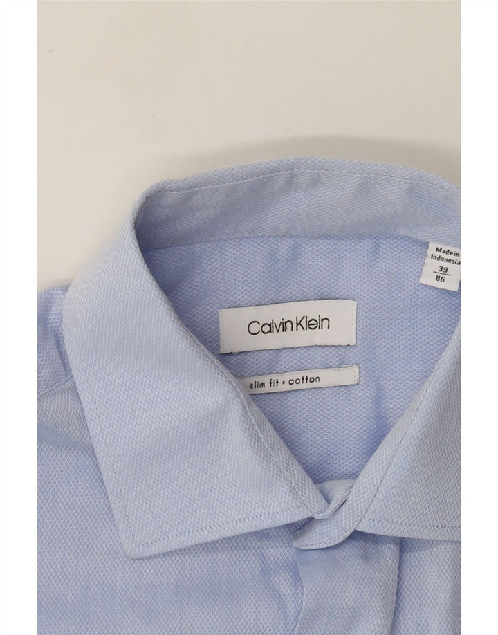 Мужская рубашка приталенного кроя Calvin Klein, размер 39, средний синий хлопок