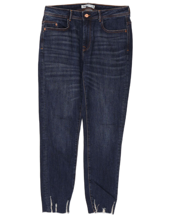Женские потертые узкие джинсы Zara EU 42, большие W32 L28, темно-синие, хлопок