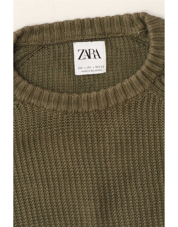 Мужской джемпер с круглым вырезом Zara, большой хаки