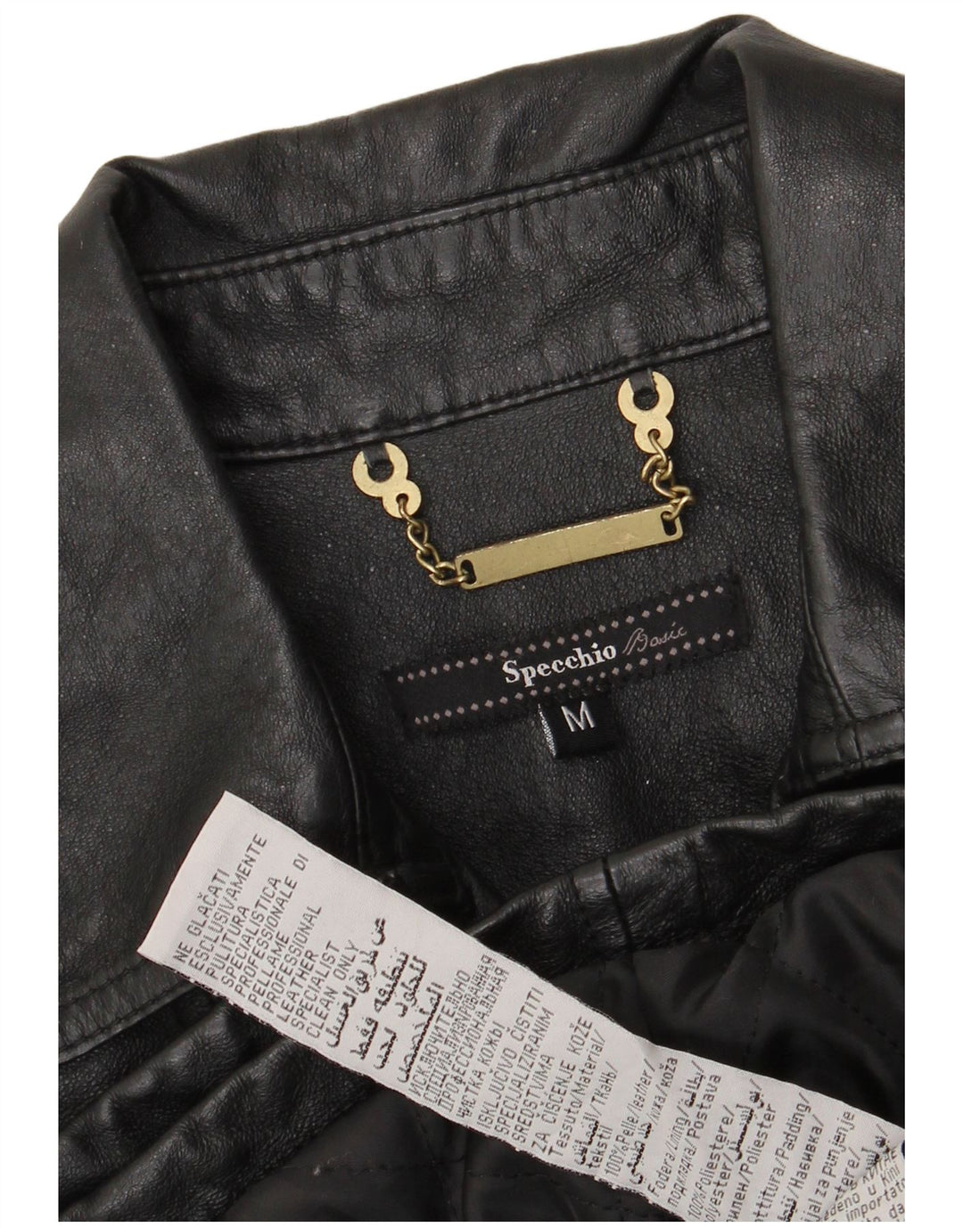 SPECCHIO Женская укороченная кожаная куртка в стиле милитари UK 12, кожа среднего черного цвета