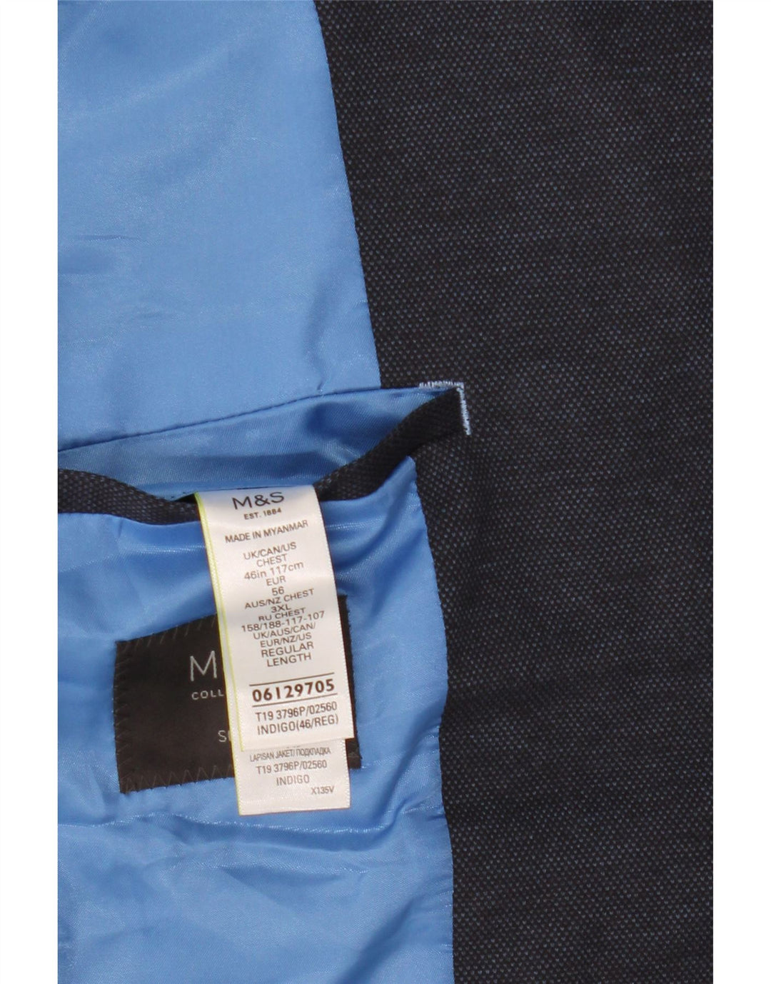 Мужской приталенный пиджак MARKS & SPENCER с 2 пуговицами, Великобритания, 46 XL, темно-синий