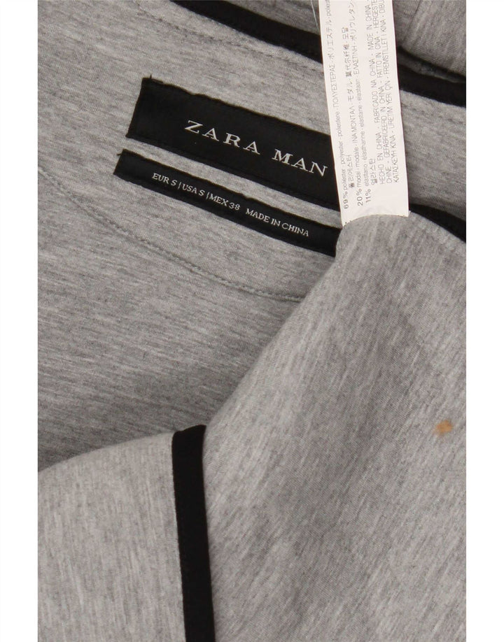 Zara Мужской свитер без рукавов с капюшоном на молнии, маленький серый полиэстер