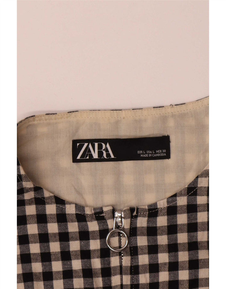 Женский бомбер Zara UK 16, большой черный хлопок в мелкую клетку