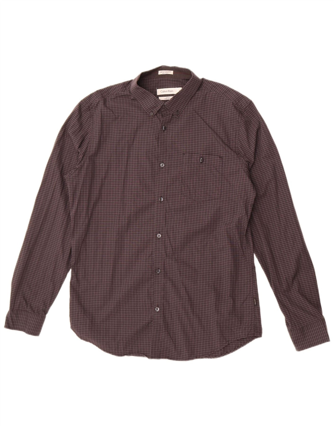 Мужская рубашка приталенного кроя Calvin Klein, хлопковая клетка среднего серого цвета
