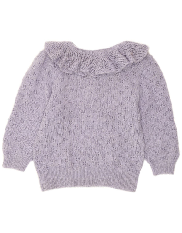 Vintage Womens Ruffle Boat Neck Jumper Sweater UK 12 Medium Purple