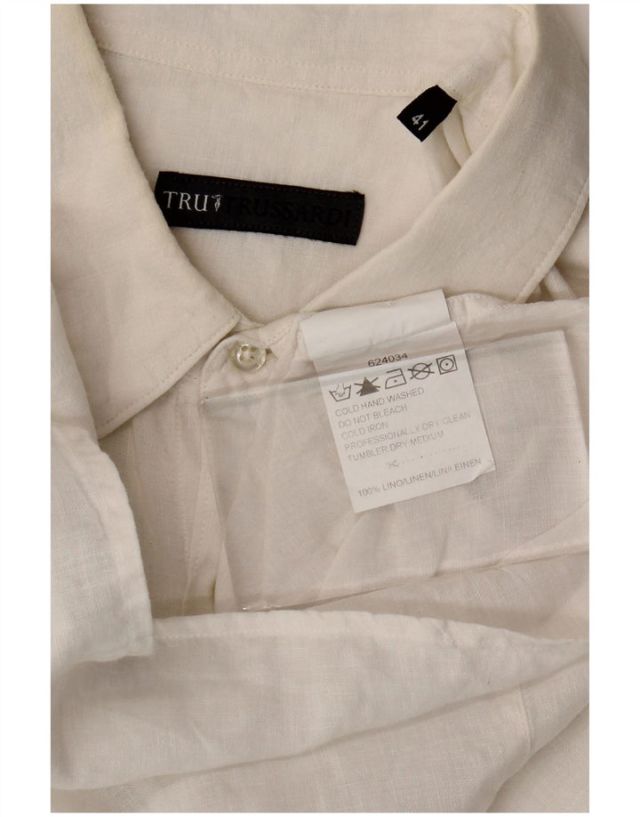 Мужская рубашка Trussardi с коротким рукавом, размер 41, большая белая льняная ткань