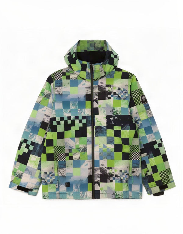 Ветровка Quiksilver с капюшоном для мальчиков 13–14 лет, XL, зеленая с геометрическим рисунком