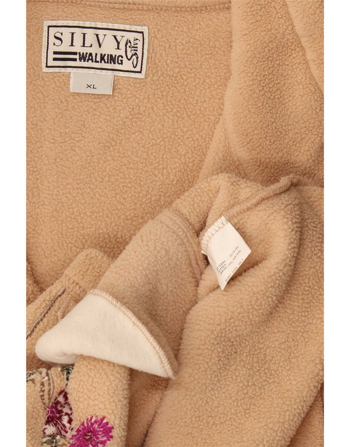 Женская объемная флисовая куртка Silvy UK 18 XL, полиэстер бежевого цвета с цветочным принтом