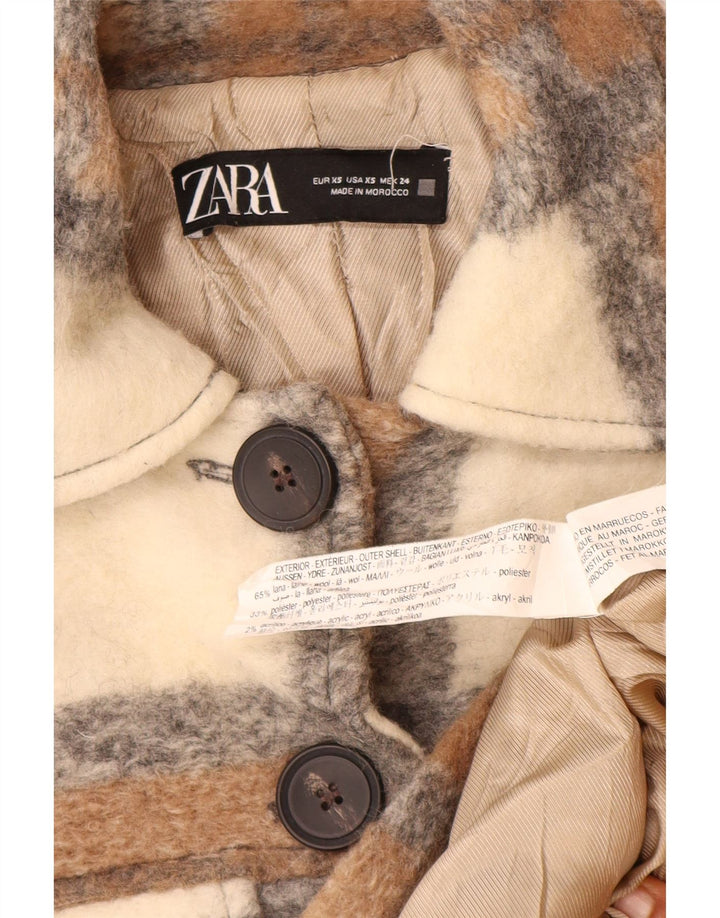 Женская куртка оверсайз Zara Shacket UK 6 XS, шерстяная бежевая клетка
