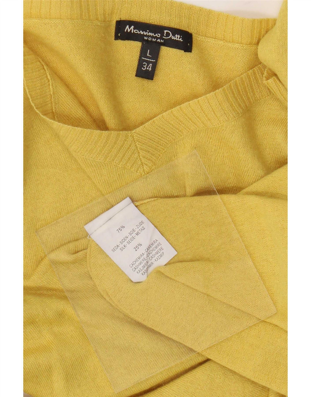 Женский джемпер с v-образным вырезом Massimo Dutti UK 14, большой желтый шелковый