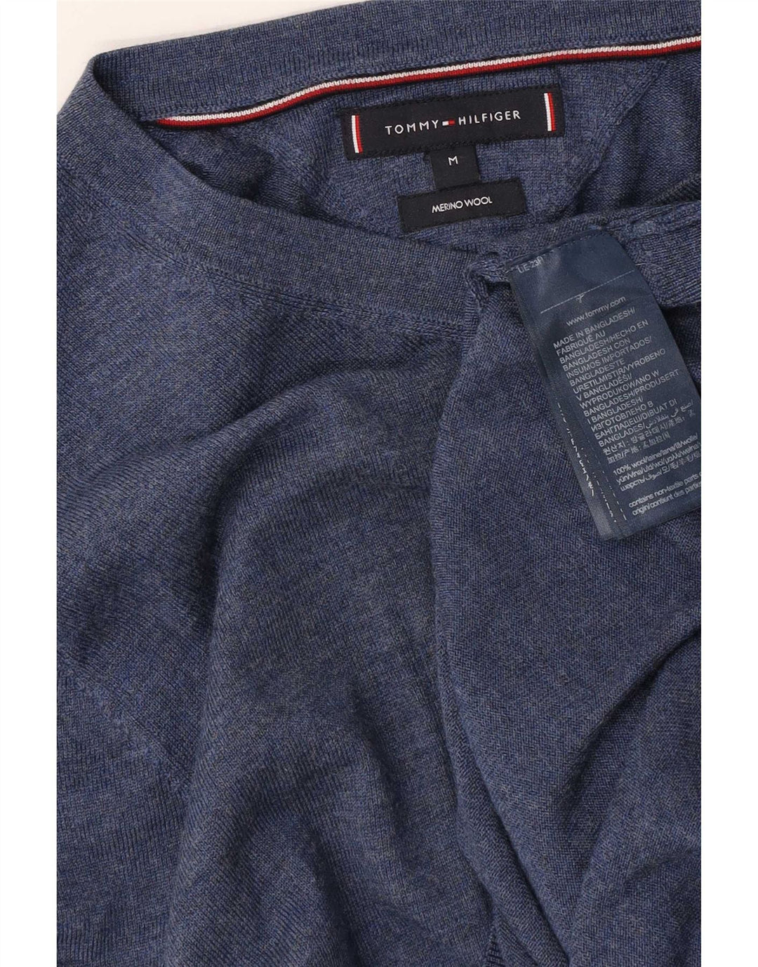 Мужской джемпер с v-образным вырезом Tommy Hilfiger, средний синий из мериносовой шерсти