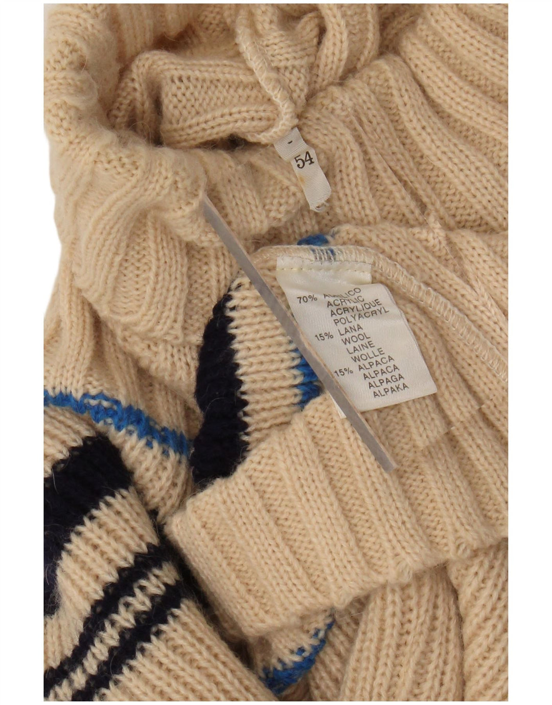 ВИНТАЖНЫЙ женский джемпер с высоким воротником, Великобритания, 12, средний, бежевый, в полоску, акрил