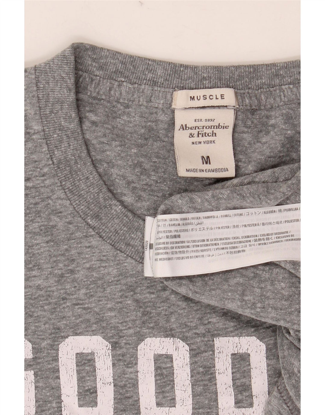 Мужская футболка с рисунком Abercrombie & Fitch, хлопковый топ среднего серого цвета