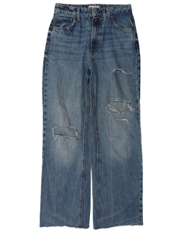 Женские потертые широкие джинсы Zara EU 36 XS W26 L31 синие