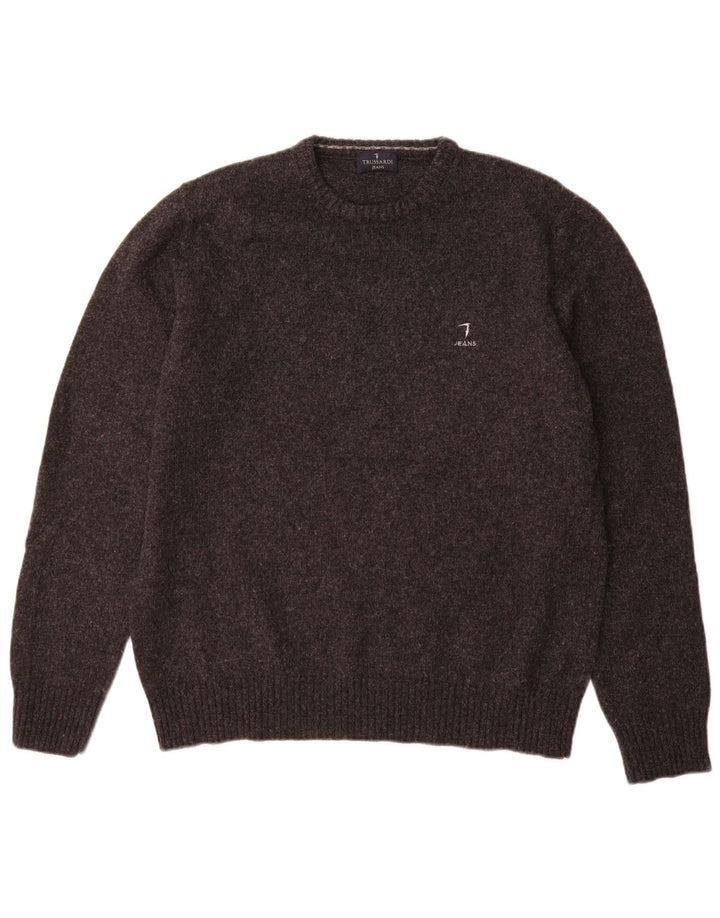 Мужской джемпер Trussardi Jeans с круглым вырезом, большой серый шерстяной свитер