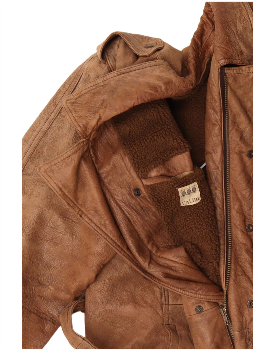 Мужская кожаная куртка в стиле милитари VINTAGE UK 42 XL бежевого цвета