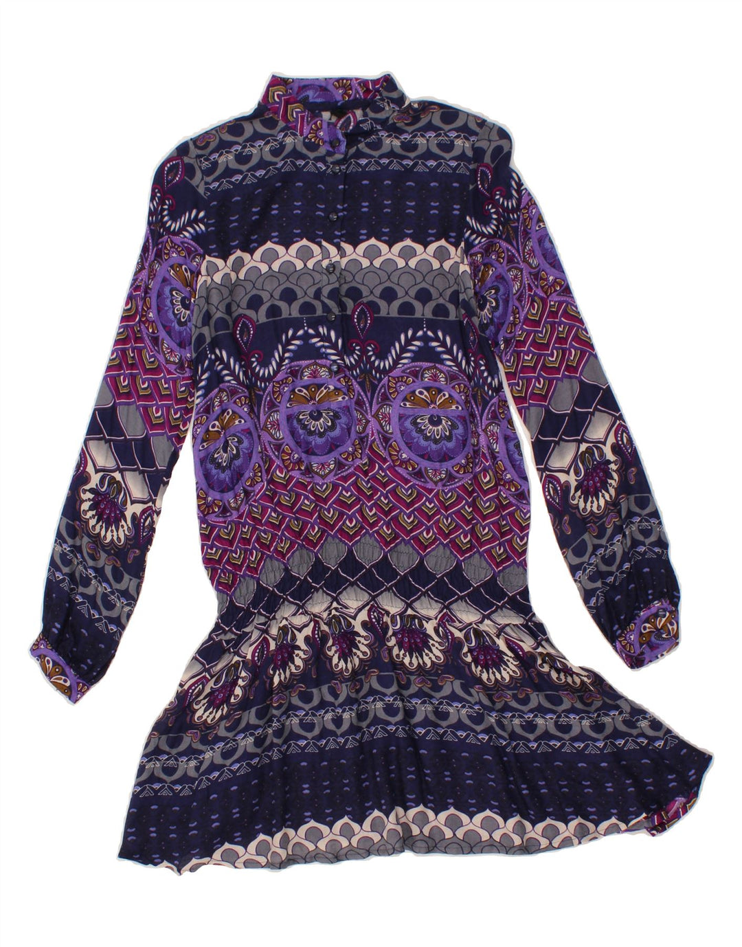 BENETTON Womens Abstract Pattern Drop Waist Dress UK 8 Small Multicoloured Vintage Benetton and Second-Hand Benetton from Messina Hembry 
