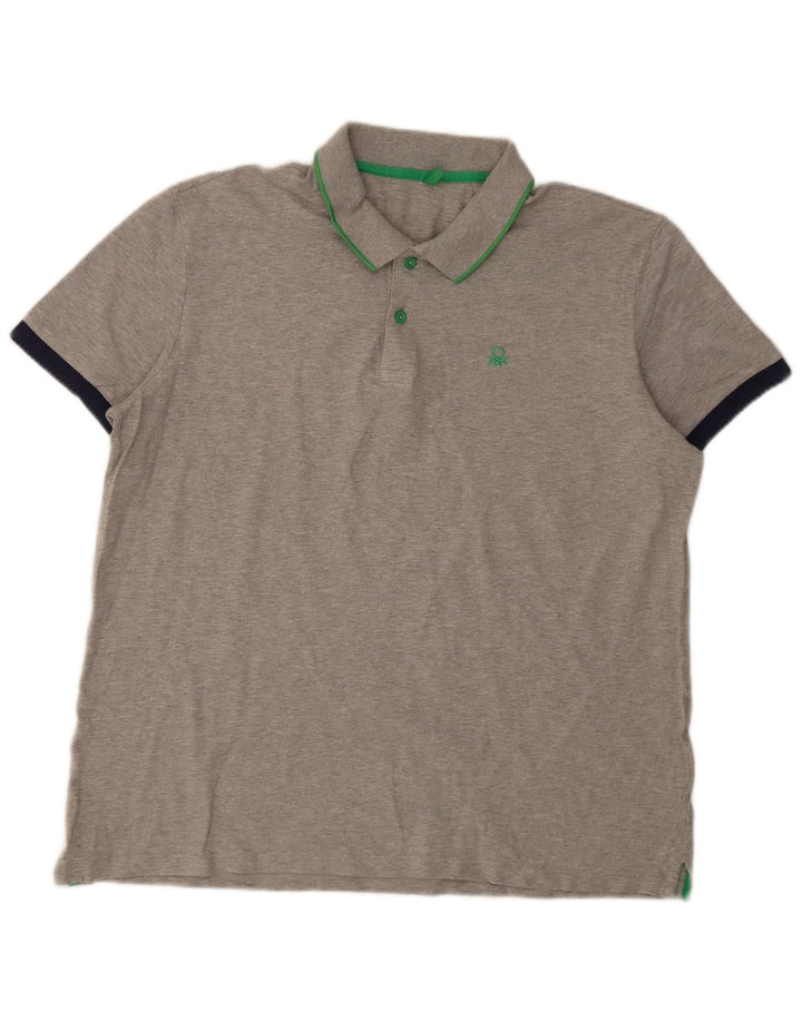 Мужская рубашка-поло Benetton 2XL серая, хлопок