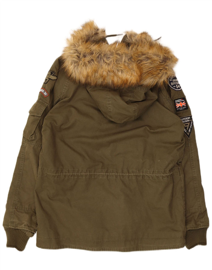 Мужская парка Superdry с капюшоном UK 38, средний цвет хаки, хлопок