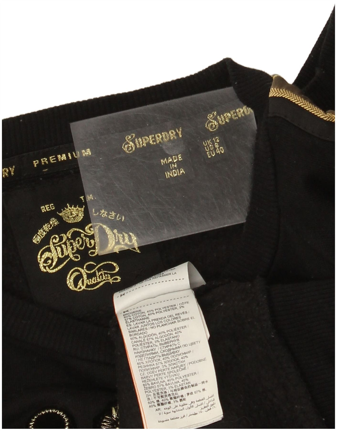 Женский свитер с рисунком Superdry UK 12, средний черный хлопковый джемпер