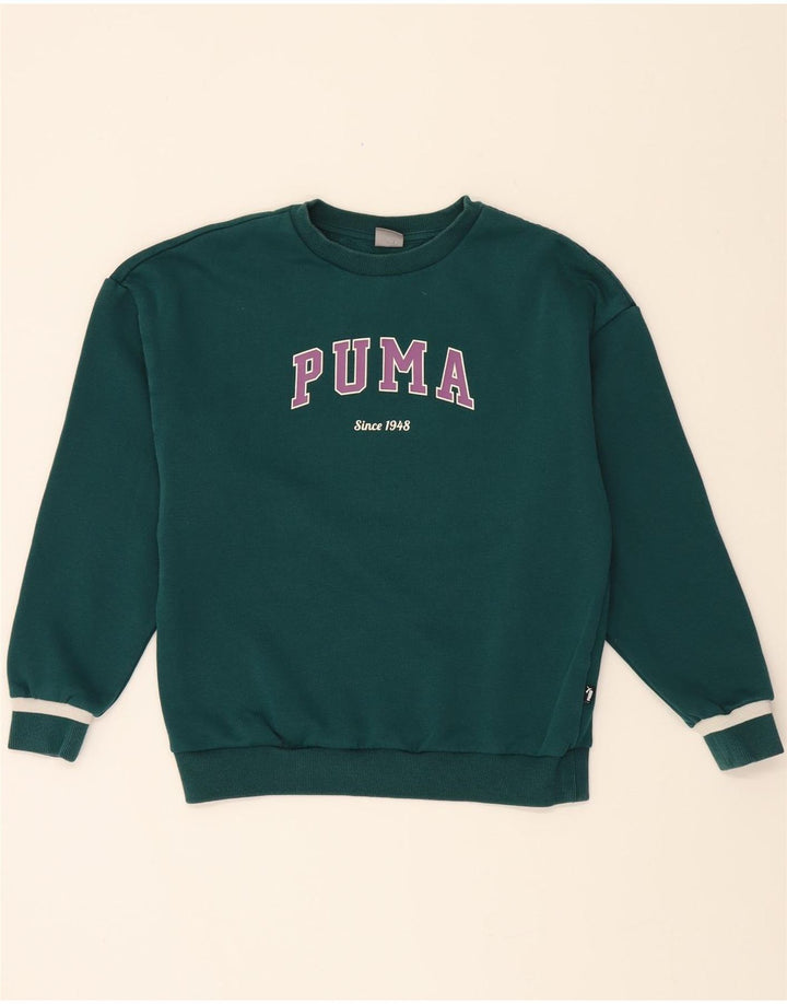 PUMA Womens Oversized Graphic Sweatshirt Jumper UK 10 Small Green Cotton Vintage Puma and Second-Hand Puma from Messina Hembry 