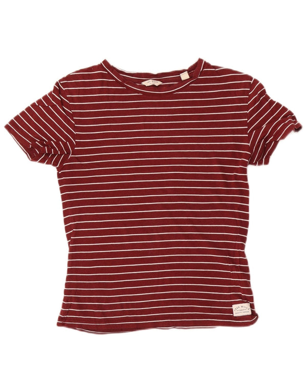 Jack Wills Womens Crop T-Shirt Top UK 6 XS Burgundy Striped Cotton