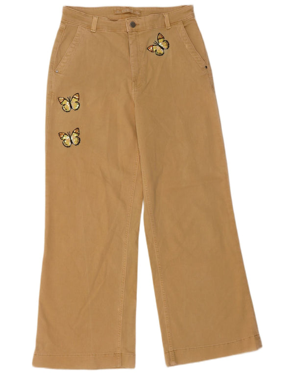 Guess Женские широкие джинсы W30 L29 Бежевые хлопковые бабочки