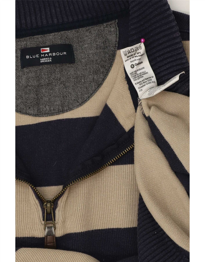 Мужской джемпер с воротником на молнии Marks & Spencer, большой хлопковый свитер в темно-синюю полоску