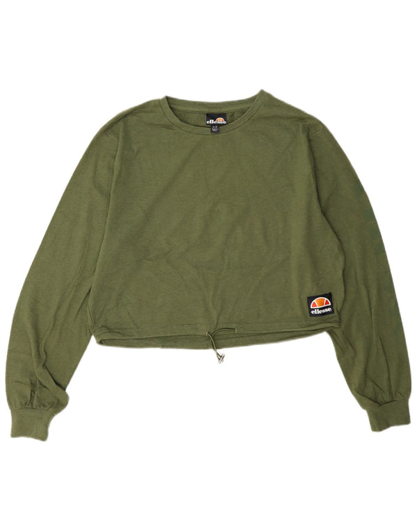 Женский укороченный топ Ellesse с длинным рукавом UK 12, средний зеленый хлопок, хлопок