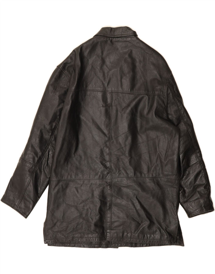 SENSO UNICO Mens Leather Coat UK 44 2XL Black Leather Vintage Senso Unico and Second-Hand Senso Unico from Messina Hembry 