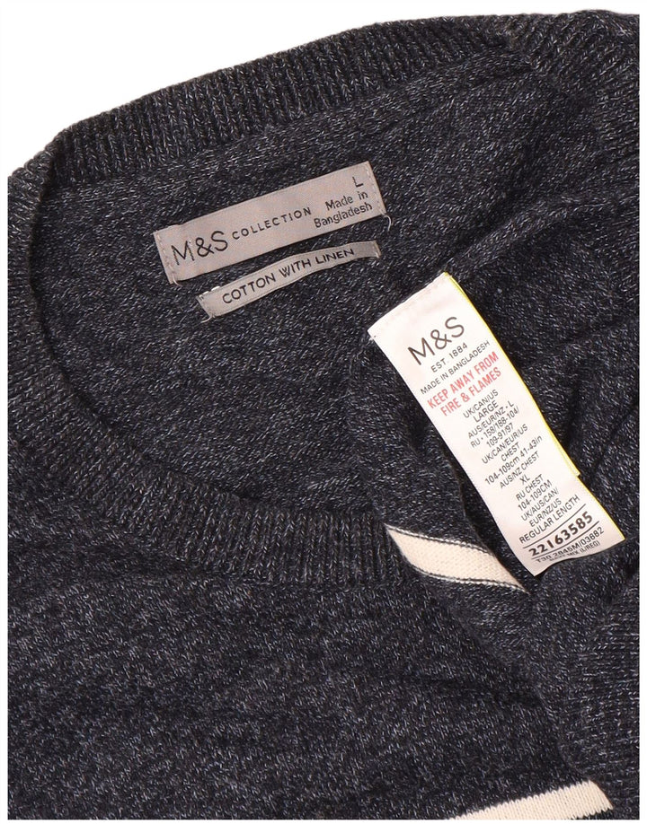 Мужской джемпер с круглым вырезом Marks & Spencer, большой темно-синий в полоску