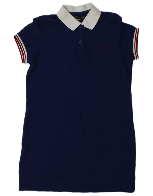 Fred Perry Womens Polo Dress UK 12 Medium Navy Blue Colourblock Cotton