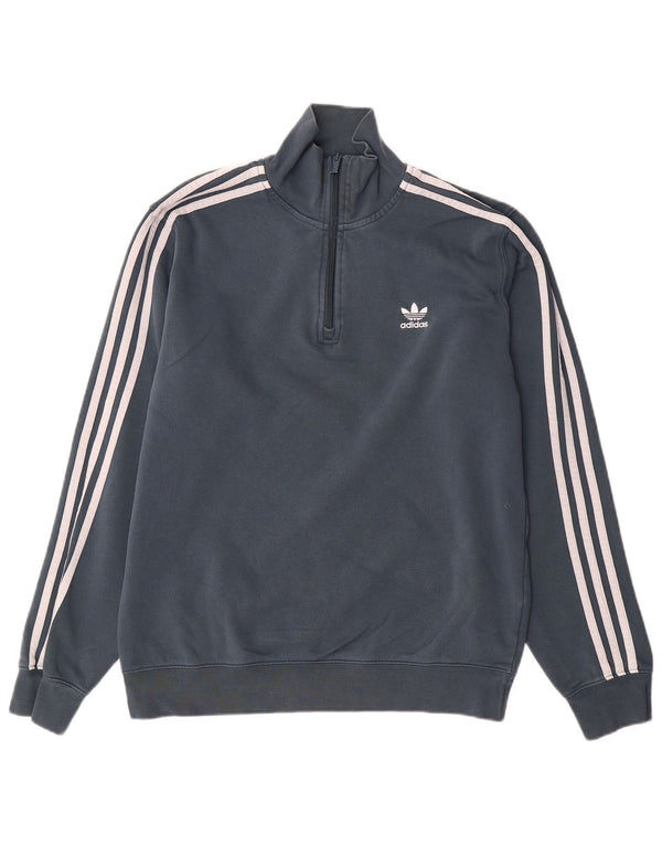 Мужской свитер Adidas с воротником на молнии, хлопковый джемпер среднего серого цвета