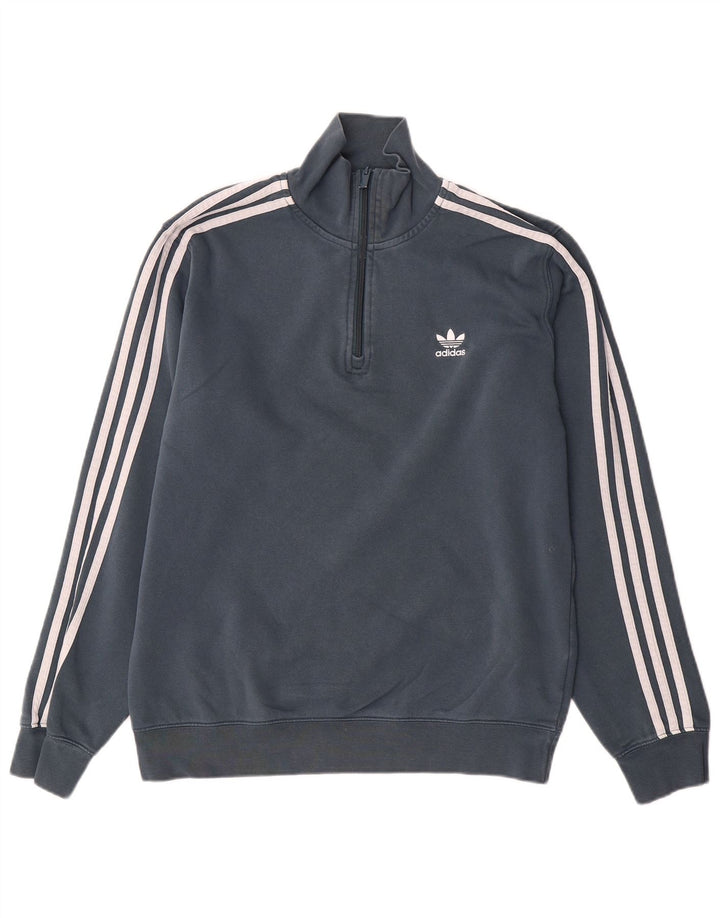 Мужской свитер Adidas с воротником на молнии, хлопковый джемпер среднего серого цвета