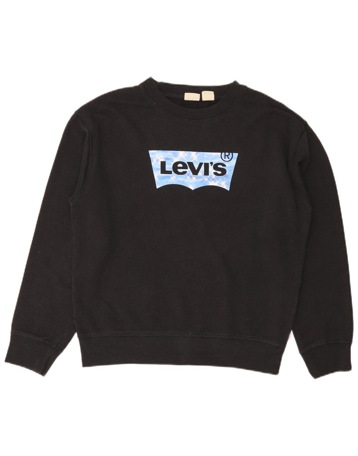 Женский свитер оверсайз с рисунком LEVI'S, размер UK 10, маленький, черный, хлопок