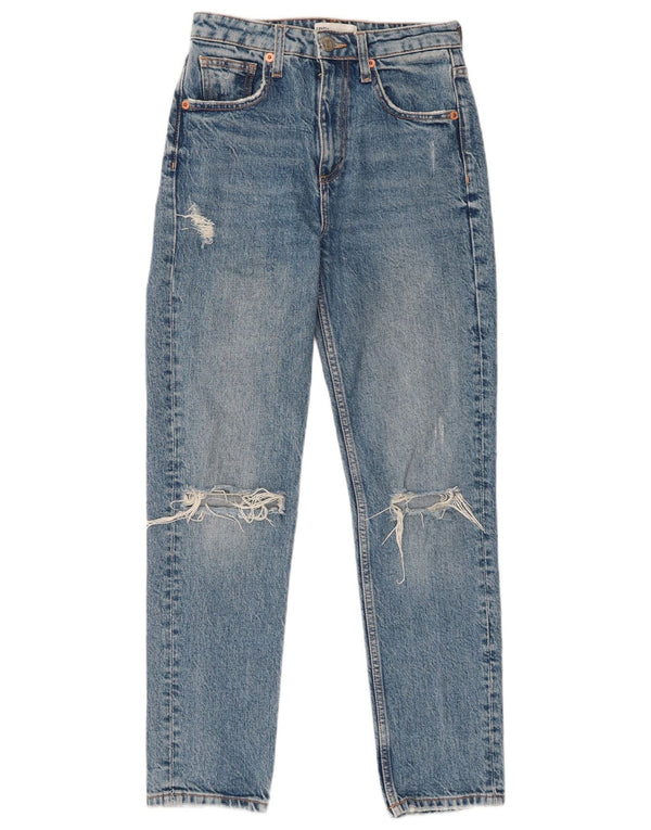 ZARA Womens Distressed Tapered Jeans EU 32 2XS W22 L27 Blue Cotton