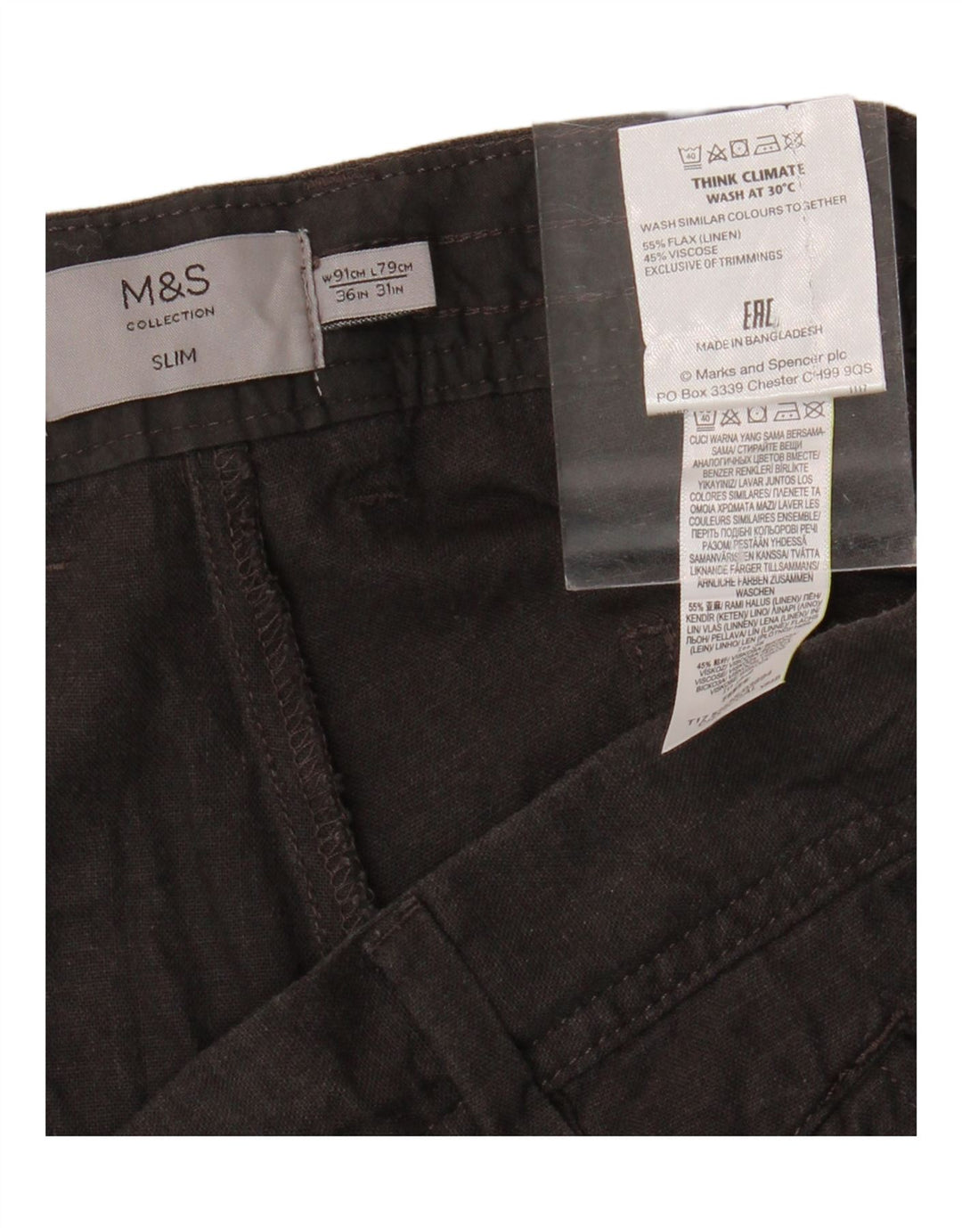 Мужские брюки-чиносы MARKS & SPENCER W36 L25 серые льняные