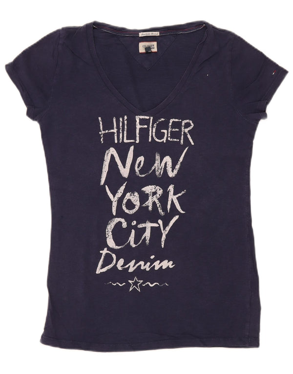 Женская футболка с рисунком Tommy Hilfiger Top UK 10, маленькая, темно-синяя, хлопковая